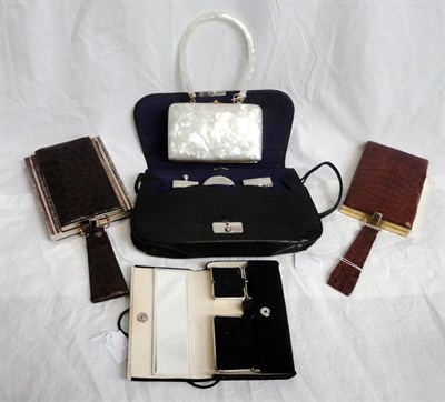 Lot 87 - Circa 1940's and Later Vanity Cases,  including two brown crocodile leather cases with strap...