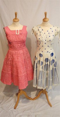 Lot 89 - Circa 1950's and 1960's Cotton Dresses, including a white dress printed with blue circles to...