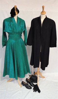 Lot 94 - A Circa 1950's 'Susan Small Model' Taffeta Dress; black 'duster' coat; accessories include a...