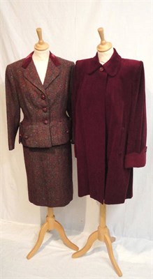 Lot 95 - Circa 1950's 'Digby Morton Couture, Grosvenor Hill' Two Piece Green And Red Tweed Tailored...