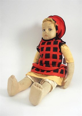 Lot 1003 - Possibly Lenci Doll, with a felt jointed body, brown painted side glancing eyes, rose bud lips,...