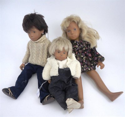 Lot 1004 - Blond Sasha Doll in a corduroy flowered dress, 41 cm; Dark Haired Gregor Doll in navy cord...