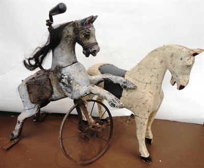 Lot 1017 - Victorian Child's Carved Wood and Painted Dapple Grey Horse Tricycle, with glass eyes,...