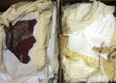 Lot 1037 - Assorted Textiles including white cloths and linens, costume, silk scarves, three handbags etc...