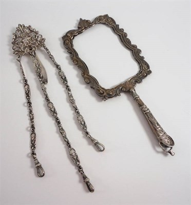 Lot 1055 - A Silver Chatelaine lacking accessories, makers mark WFG, London; Silver Hand Mirror Frame,...