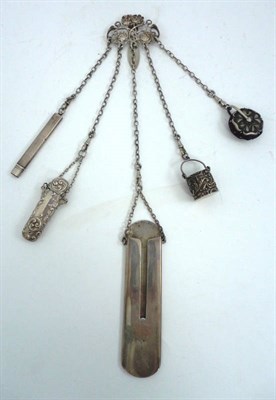Lot 1056 - Silver Chatelaine of Foliate Design including a circular rotating pin cushion, comb holder...