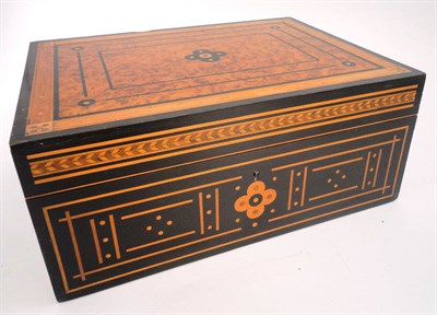 Lot 1059 - Ebonised, Burr Walnut and Inlaid Hinged Sewing Box, enclosing a fitted lift out tray and six...