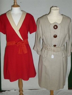 Lot 1070 - Assorted Circa 1950's and Later Costume including Lanz red double breasted shirt dress (size...