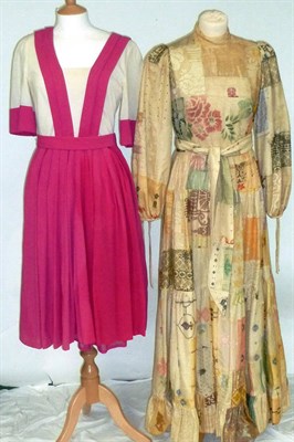 Lot 1077 - A Circa 1970's Catherine Buckley Full Length Dress of woven jacquard patchwork design, with tie...