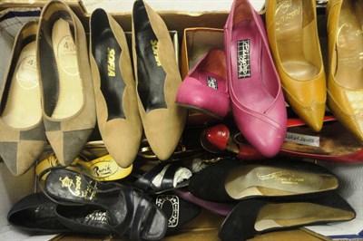 Lot 1095 - Assorted Circa 1950's and Later Shoes and Hats mainly size 3-4 including coloured suede heeled...