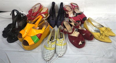 Lot 1096 - Circa 1970's and Later Shoes including numerous pairs of leather and suede platform shoes and...