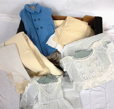 Lot 1108 - Assorted Children's Wear and Textiles including 19th Christening gown with lace insertions,...