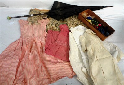 Lot 1109 - 19th Century Pink Striped Silk Child's Dress with lace up back and boning; Cream Silk Panel...