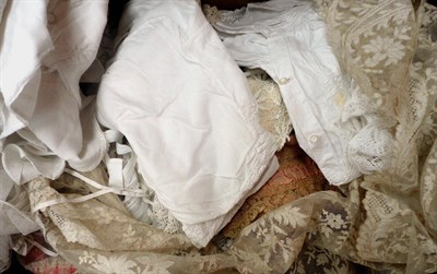 Lot 1110 - Assorted 19th Century and Later White Cotton Undergarments, Bodices, Bonnets and a Lace Shawl...