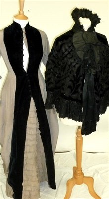 Lot 1114 - Assorted 19th Century Costume including a Black Silk Bodice with lace inserts and floral...