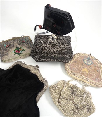 Lot 1136 - Six Circa 1920's and Later Evening Purses including three beaded examples; black velvet purse...