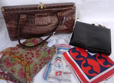 Lot 1139 - Assorted Accessories including Liberty Silk Scarf, Bead Work Evening Purse with drawstring top...