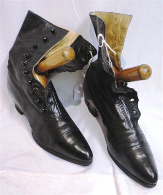 Lot 1141 - Pair of Early 20th Century Black Leather Button Boots, labelled to the inside Sam Cowling,...