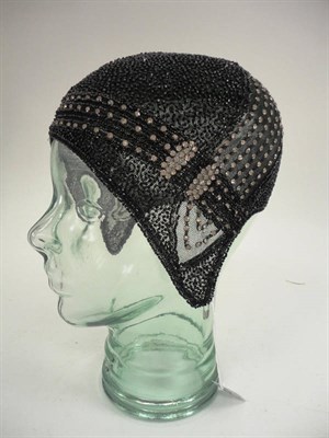 Lot 1159 - Circa 1920's Bead, Paste Set and Black Net Evening Hat