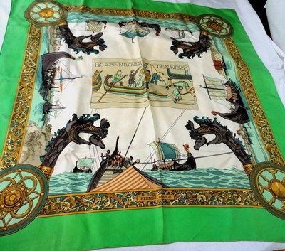 Lot 1166 - Hermes Silk Scarf Les Normandes, designed by Ledoux with a green border; Yves Saint Laurent...
