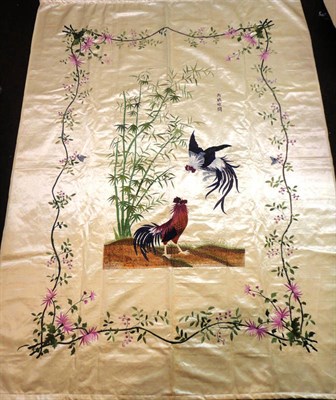 Lot 1173 - Large Chinese Embroidered Wall Hanging on a cream silk back ground, worked in silk depicting...