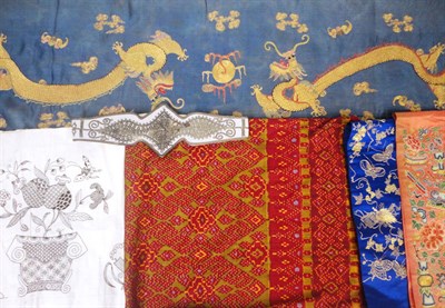 Lot 1175 - Cream Wool Sleeveless Robe with blue trim and metallic embroidery, cream silk robe, woven silk...
