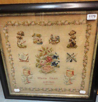 Lot 1179 - Wool Work Sampler Dated 1860 Worked by Maria Dean, depicting decorative motifs within a foliate...