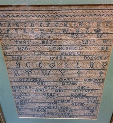 Lot 1192 - Framed Band Sampler Worked by Ann Dobson Aged 10 1748, with the Lord's Prayer, verse and...