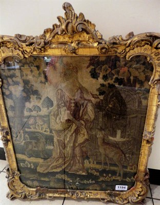 Lot 1194 - Circa 1710 Needle Work Tapestry Panel, depicting a maiden with a deer in a pastoral landscape, with