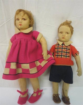 Lot 1001 - Lenci Style Model of a Young Girl, with brown hair in side plaits wearing a pink felt dress,...