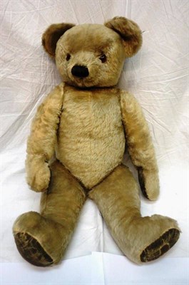 Lot 1008 - Large Chad Valley Yellow Plush Jointed Teddy Bear Called 'Brumas', with stitched nose, fabric...