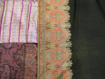 Lot 1026 - Woven Paisley Shawl with a black centre; Large Scottish Printed Paisley Shawl and Purple...