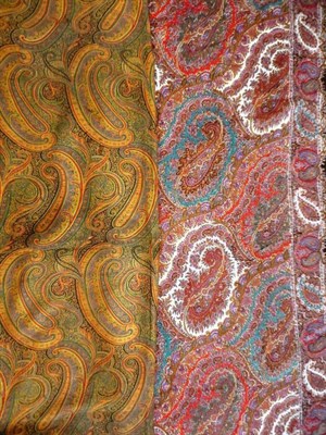 Lot 1033 - Woven Paisley Shawl, 180cm by 180cm; Printed Paisley Cloth, 160cm by 330cm (2)