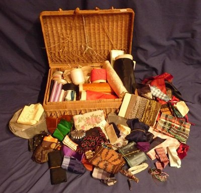 Lot 1047 - Assorted 19th Century and Later Silk and Velvet Ribbons (basket and box)
