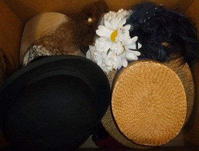Lot 1058 - Assorted Hats, Handbags, Bowler Hats and other Costume Accessories (three boxes)
