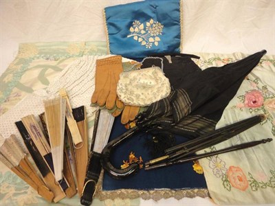 Lot 1064 - Assorted Costume Accessories, including Advertising and Other Fans; Handbags, Parasol Frame and...