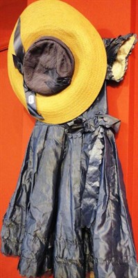 Lot 1079 - A Mid 19th Century Child's Blue Silk Taffeta Dress, fully lined with short sleeves, scallop...