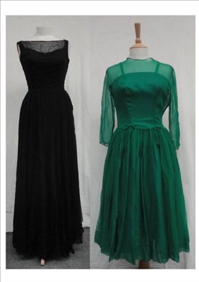 Lot 1089 - Susan Small Black Chiffon Full Length Evening Gown, another in lime green chiffon with long sleeves