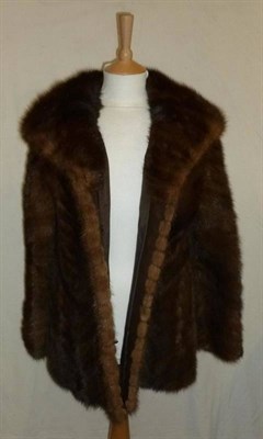 Lot 1096 - Dark Mink Chevron Design Jacket with shawl style collar, trimmed with leather