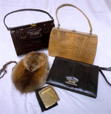 Lot 1178 - Mappin & Webb Brown Lizard Handbag, Pale Brown Snakeskin Mappin and Webb Handbag; Brown...