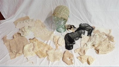 Lot 1180 - Assorted 19th Century Lace Bonnets, Collars, modesty panels, appliques etc