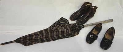 Lot 1183 - Pair of 19th Century Ladies Leather Boots with bow, buckle and stitched detailing to the toe;...