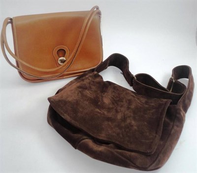 Lot 1190 - Italian Tan Leather Handbag, 29cm by 23cm; Marina Sport Dark Brown Suede Satchel Style Bag, 33cm by