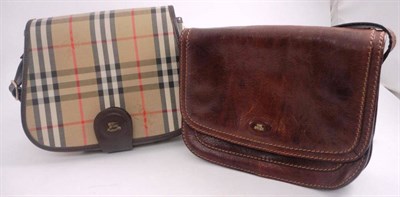 Lot 1192 - The Bridge Brown Leather Shoulder Bag, with suede lining, 24cm by 30cm; Burberry Check Fabric...