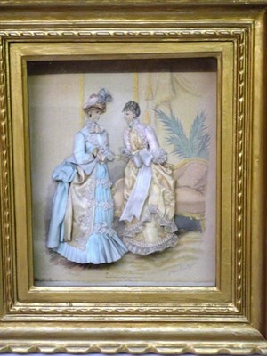 Lot 1196 - A 19th Century Fashion Collage, depicting two ladies in period costume within a salon, within a...