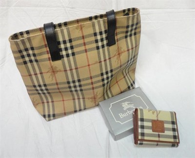 Lot 1201 - Burberry Nova Check Handbag, with leather strap handles and internal zipped pocket, 34cm by...