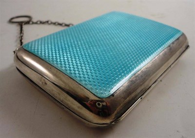 Lot 1216 - Silver Hinged Purse, with blue enamel cover, initialled to the reverse 'EB' with leather...