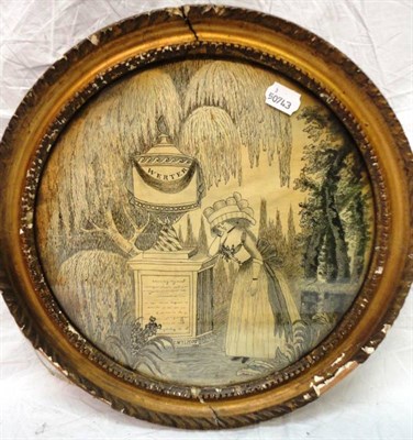 Lot 1219 - A 19th Century Circular Framed Memorial Embroidered Picture 'The Sorrows of Young Werter',...