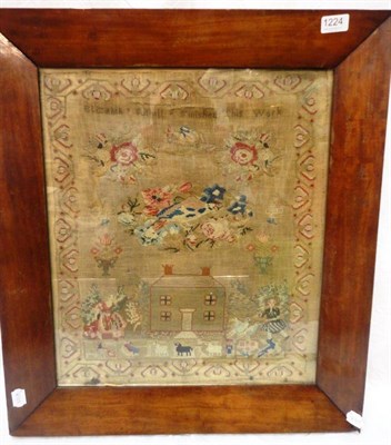 Lot 1224 - Victorian Mahogany Framed Wool Work Sampler by Elizabth Suthill, depicting figures by a...