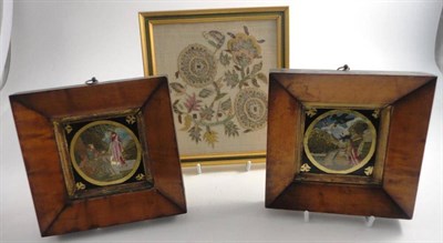 Lot 1227 - A Pair of Early 19th Century Framed Miniature Silk Work Pictures, depicting religious figures,...